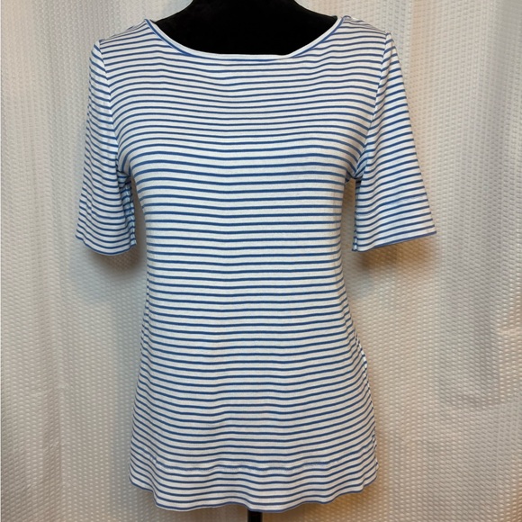 Chico's Tops - Chico’s 100% Pima cotton blue & white striped short sleeve crew neck shirt M